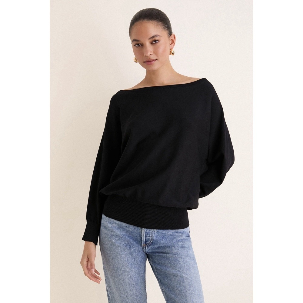 TUCKERNUCK Black Wide Neck Valencia Sweater Size Large NWOT $149